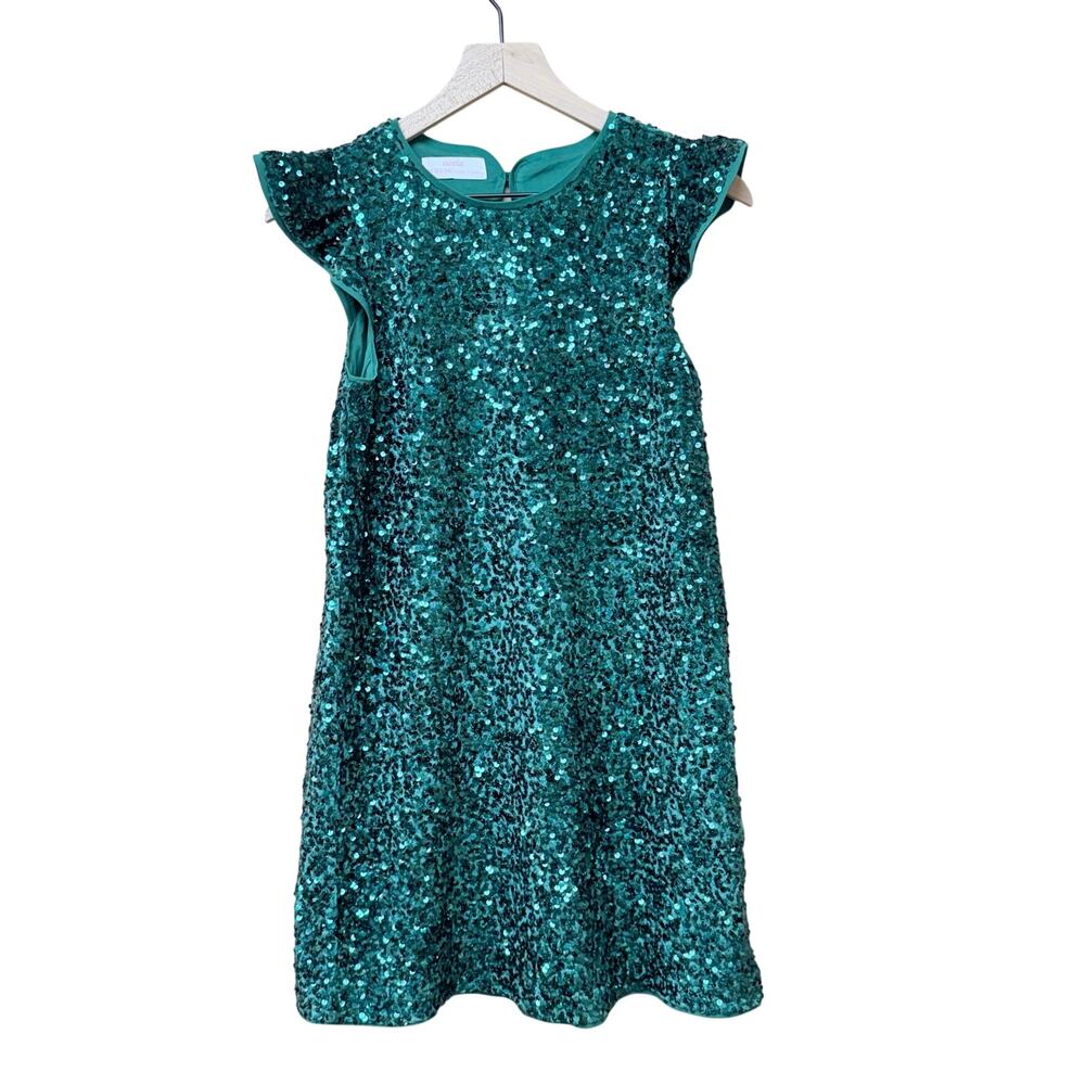 Sequin Party Dress Girls 13/14 Emerald Green Sparkle Party Holiday Fancy EUC